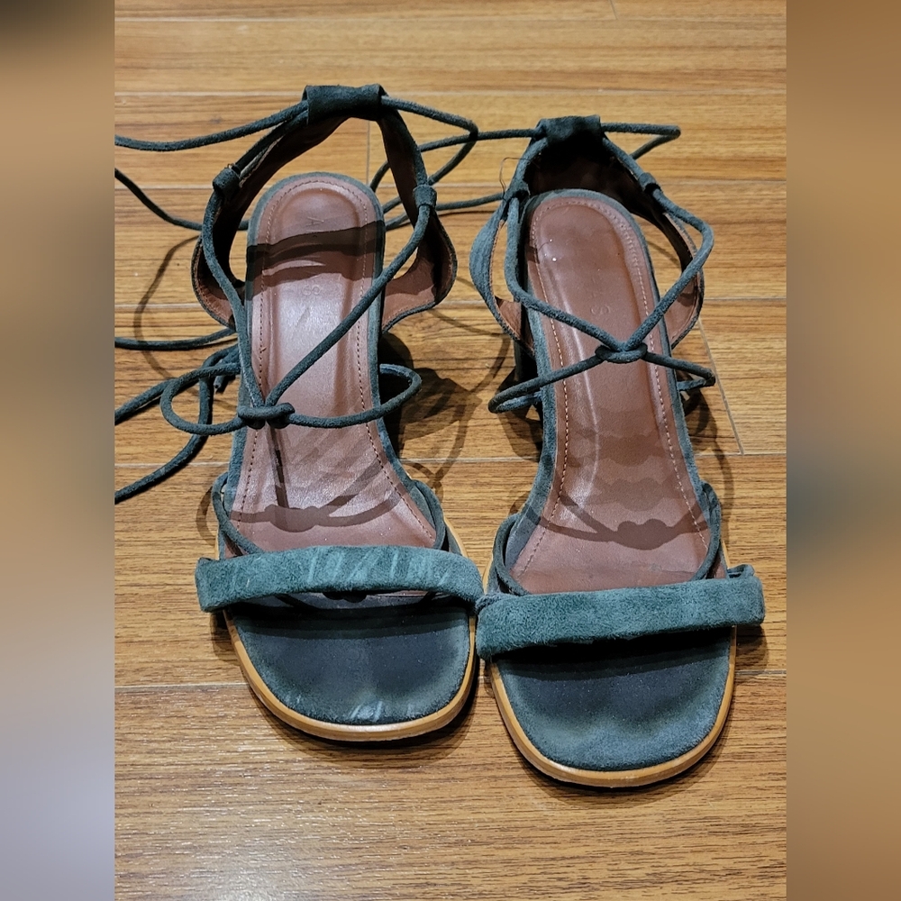 ALOHAS Teal Suede Lace-Up Sandals